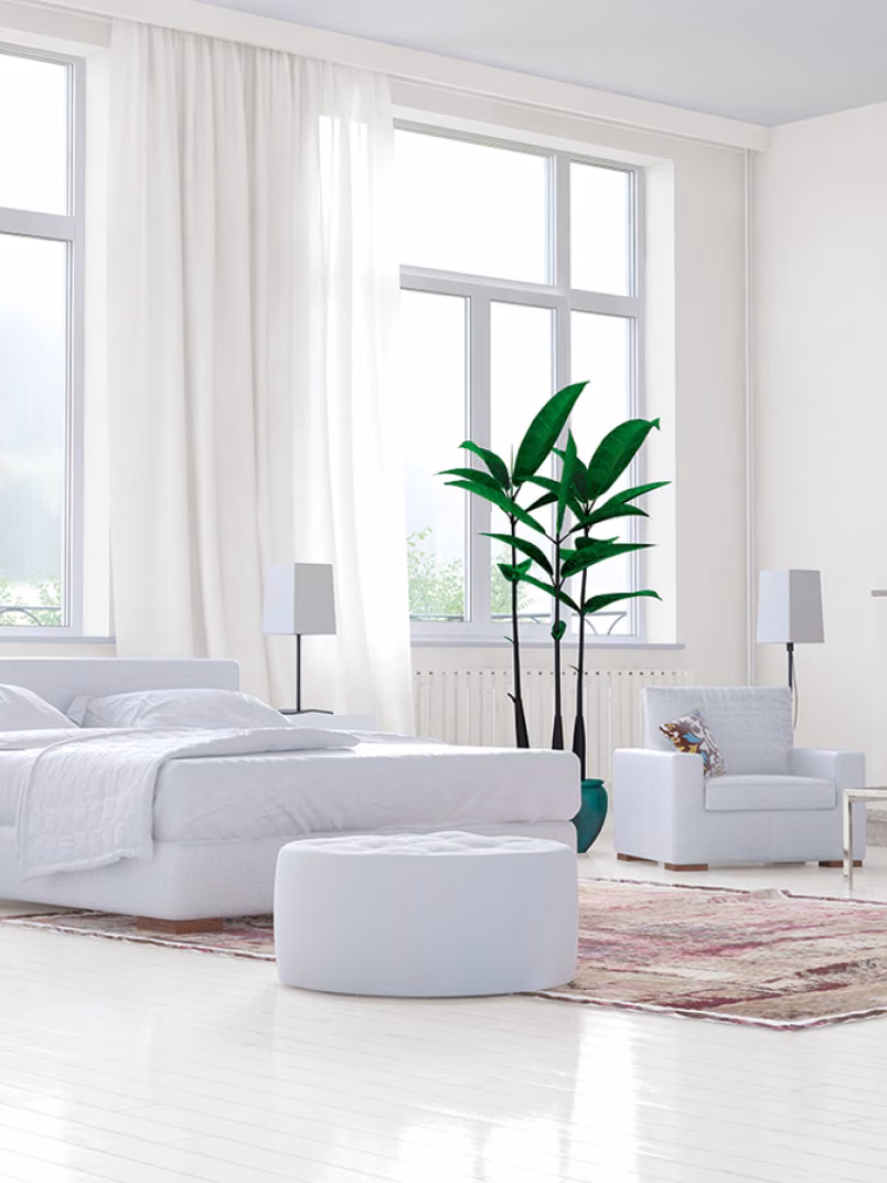 Sypialnia w kolorach bieli Tikkurila off-white Lotos