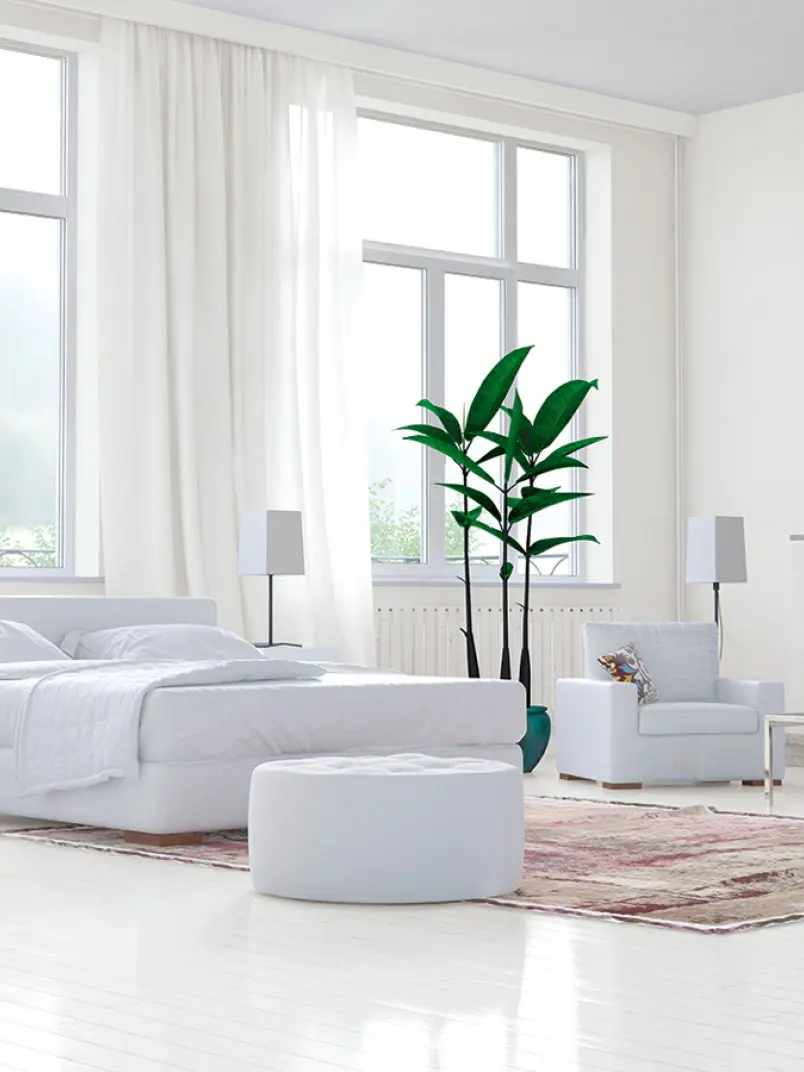Sypialnia w kolorach bieli Tikkurila off-white Lotos
