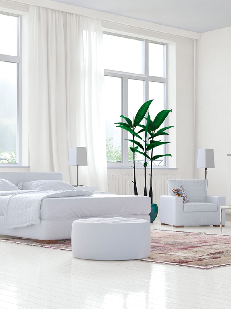 Sypialnia w kolorach bieli Tikkurila off-white Lotos