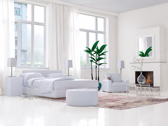 Sypialnia w kolorach bieli Tikkurila off-white Lotos