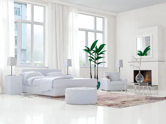 Sypialnia w kolorach bieli Tikkurila off-white Lotos