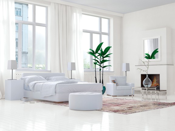 Sypialnia w kolorach bieli Tikkurila off-white Lotos