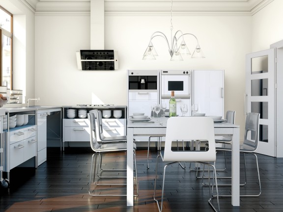 Aranżacja kuchni w bieli Tikkurila off-white Porcelain