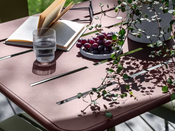 metal furniture on garden deck