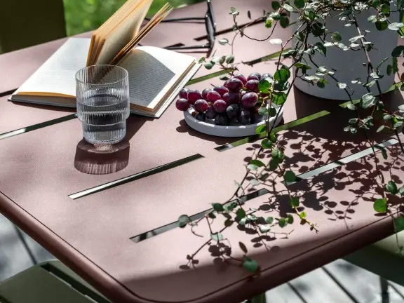 metal furniture on garden deck