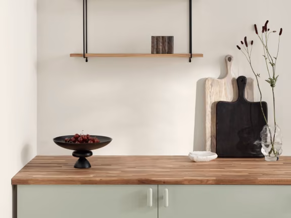 wooden kitchen cabinet and shelf