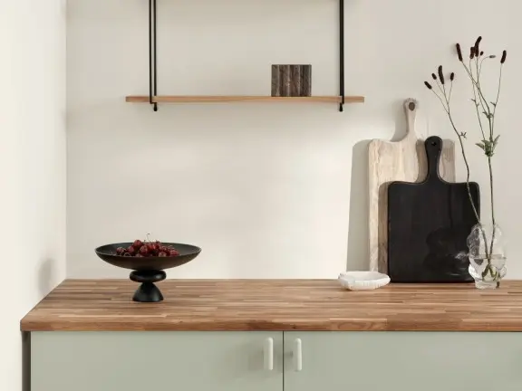 wooden kitchen cabinet and shelf