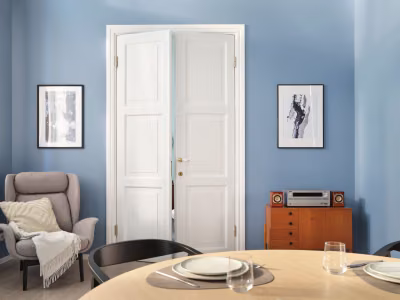 Blue living room wall