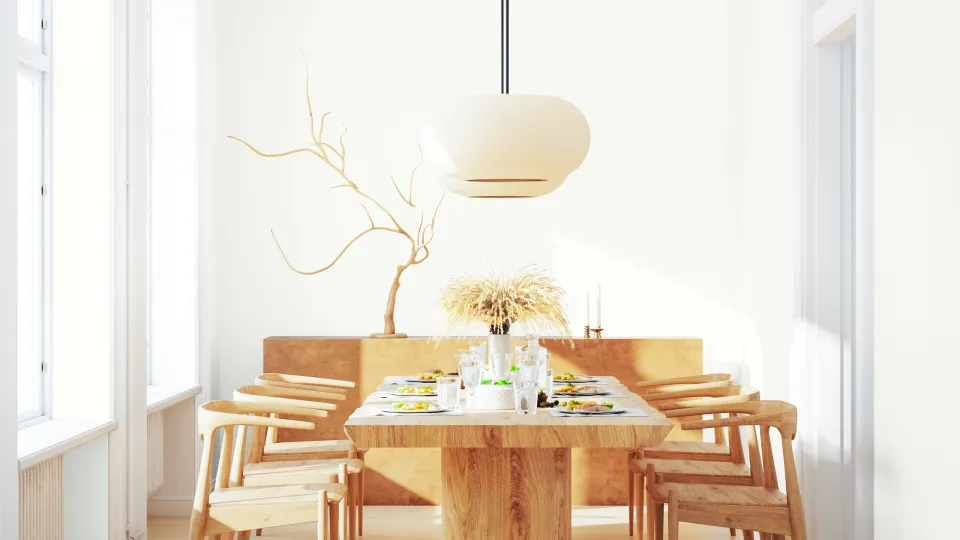 Aranżacja jadalni z wykorzystaniem farb w tonacji off-white - kolor Dove