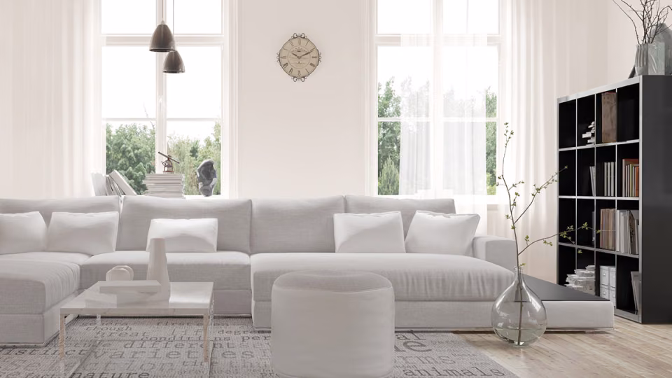 Aranżacja salonu w tonacji Off-white - Powder