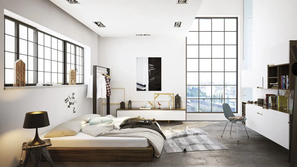 Sypialnia w kolorach bieli Tikkurila off-white Lotos