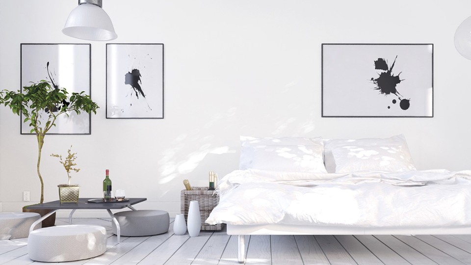Aranżacja sypialni w odcieniu Tikkurila off-white - kolor Space