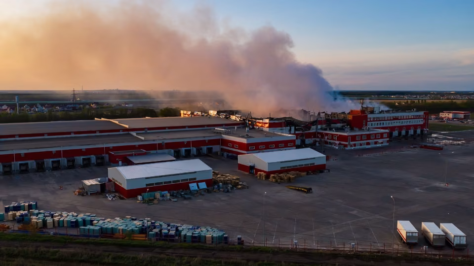 Burning warehouse area