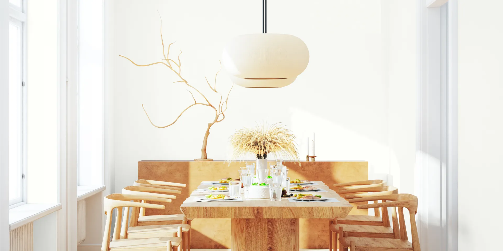 Aranżacja jadalni z wykorzystaniem farb w tonacji off-white - kolor Dove