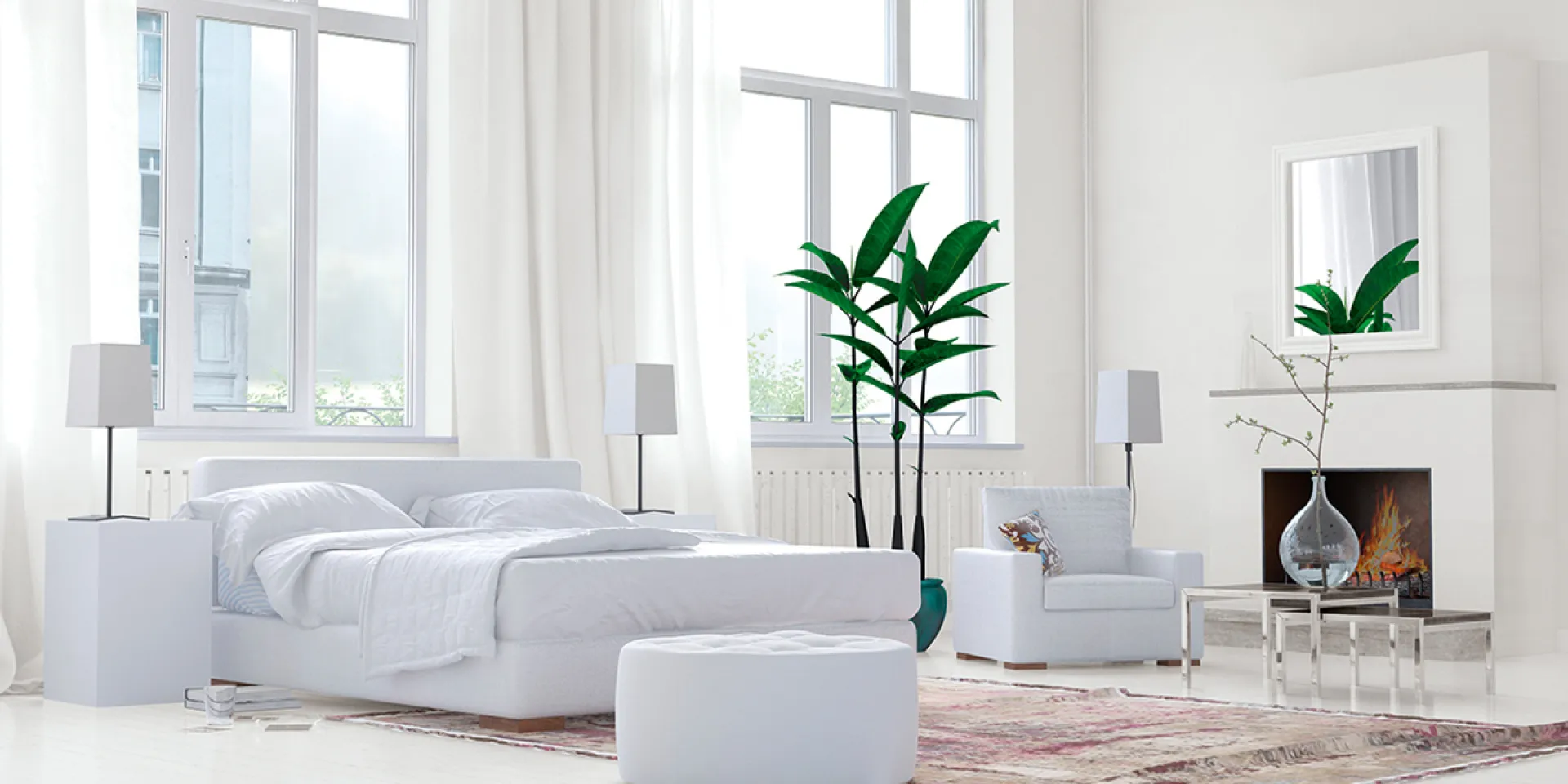 Sypialnia z wykorzystaniem kolorów bieli farb Tikkurila