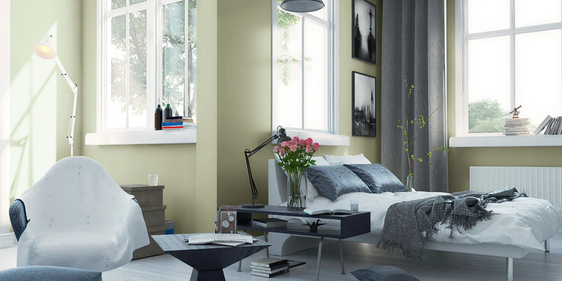 Sypialnia w stonowanych kolorach