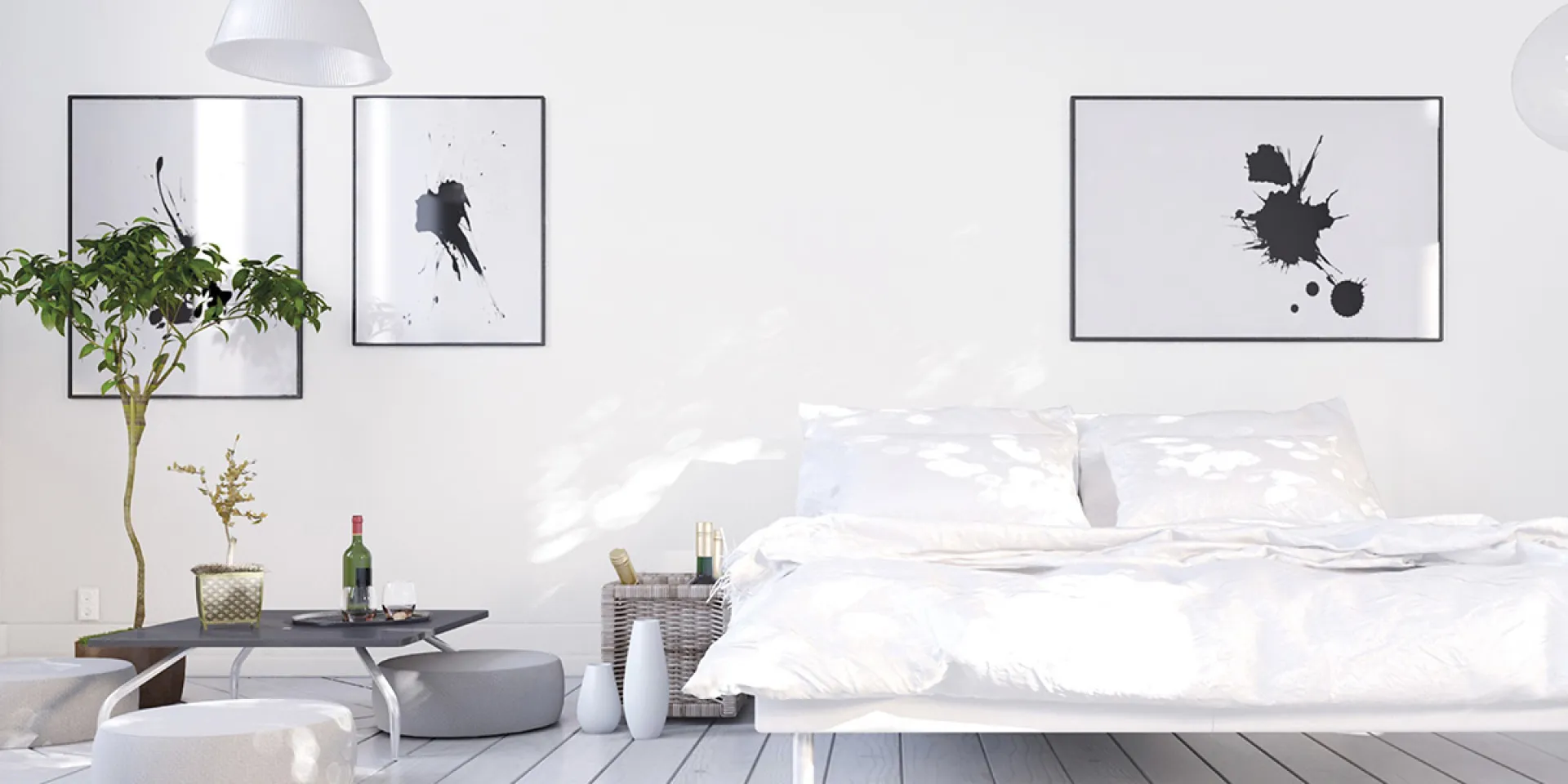 Sypialnia zaaranżowana z kolorem bieli Tikkurila off-white Space