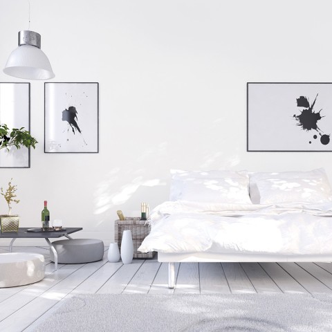 Aranżacja sypialni w odcieniu Tikkurila off-white - kolor Space