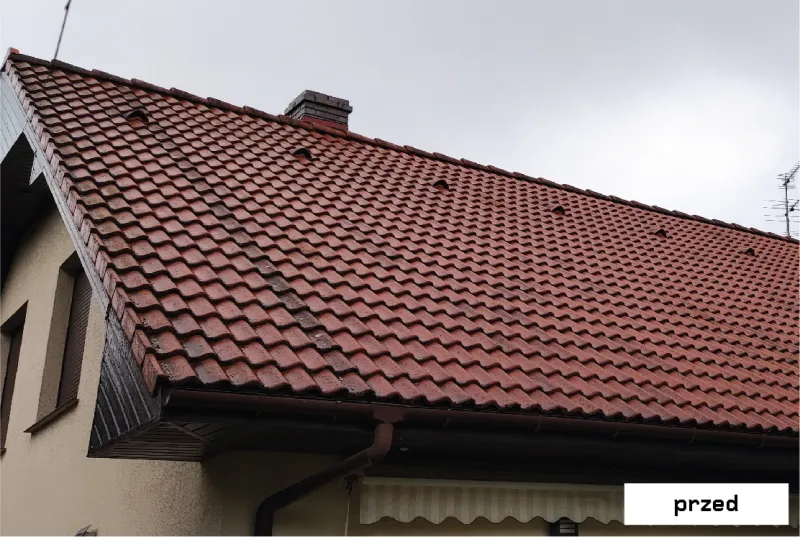 dach z dachówek betonowych przed renowacją