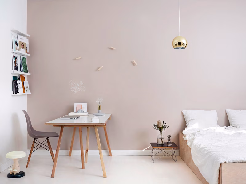 Harmonijna aranżacja sypialni w kolorach Tikkurila Liitu